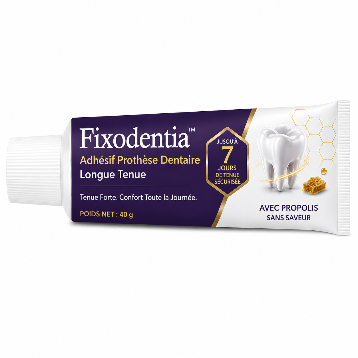 Fixodentia™ Adhésif Prothèse Dentaire Longue Tenue | Gardez votre dentier bien en place jusqu’à 96 heures, sans gêne ni stress !
