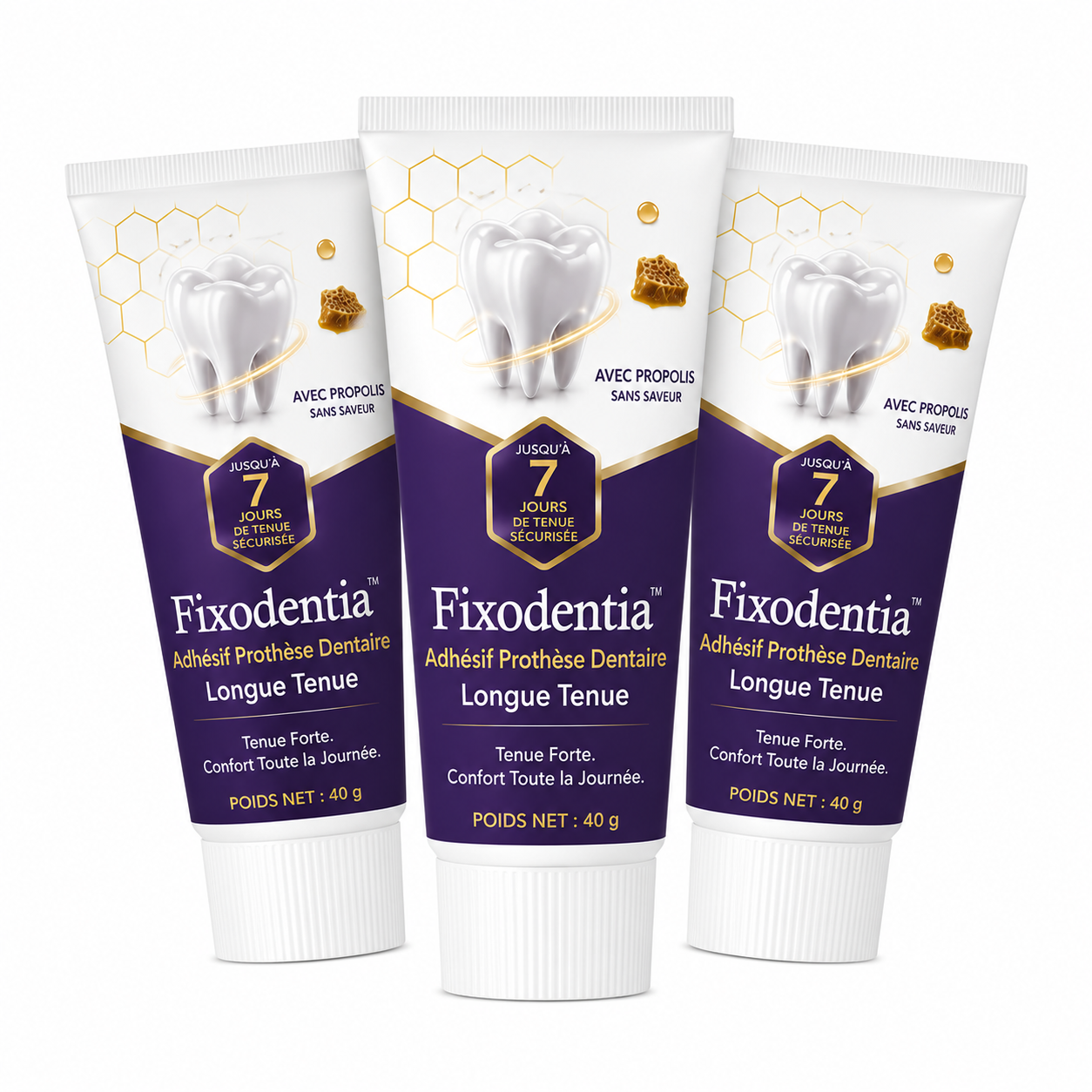 Fixodentia™ Adhésif Prothèse Dentaire Longue Tenue | Gardez votre dentier bien en place jusqu’à 96 heures, sans gêne ni stress !