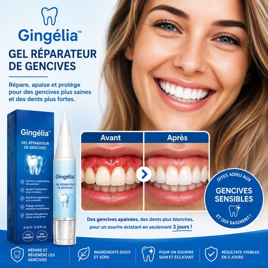Gingélia™ Gel Réparateur de Gencives | Restaure vos gencives et blanchit vos dents en seulement 3 jours !