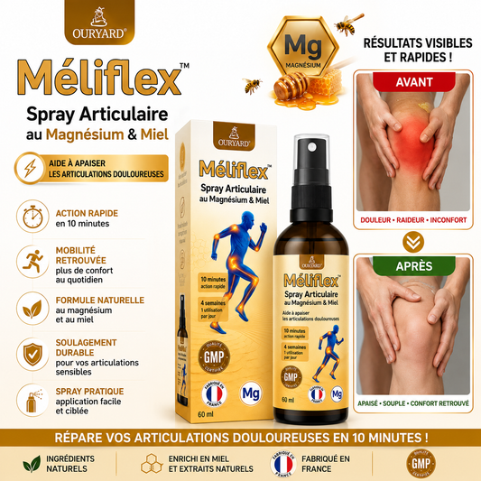 Méliflex™ Spray Articulaire au Magnésium & Miel | Répare vos articulations douloureuses en 10 minutes!