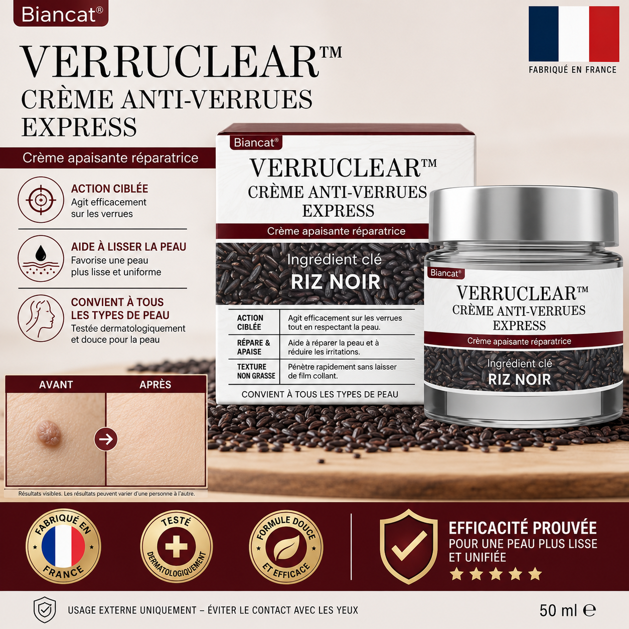 VerruClear™ Crème Anti-Verrues Express | Éliminez verrues, acrochordons et bosses de peau sans douleur dès 7 jours !