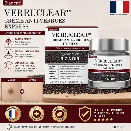 VerruClear™ Crème Anti-Verrues Express | Éliminez verrues, acrochordons et bosses de peau sans douleur dès 7 jours !