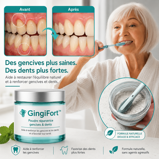 GingiFort™ Poudre Réparatrice Gencives & Dents | Stoppez les saignements, renforcez vos gencives et protégez votre sourire en 7 jours !
