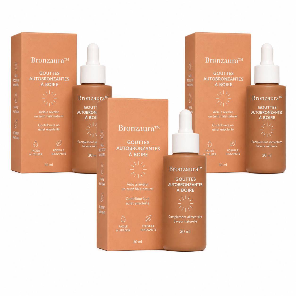 Bronzaura™ Gouttes Autobronzantes à Boire | Obtenez un hâle doré en 3 jours, sans soleil, sans traces, sans peau orange !