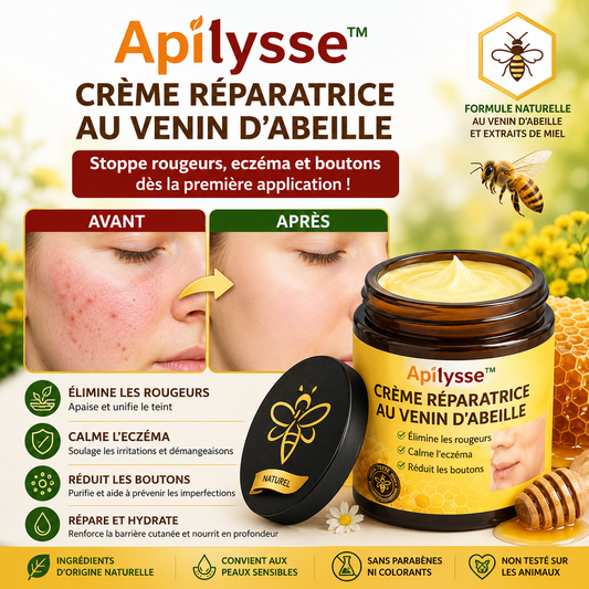 Apilysse™ Crème Réparatrice au Venin d’Abeille | Stoppe rougeurs, eczéma et boutons dès la première application !