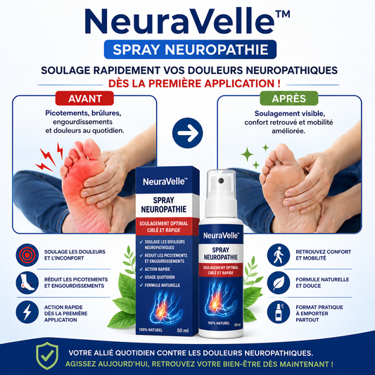 Neuravelle™ Spray Neuropathie | Stoppez picotements et engourdissements dès la première application !