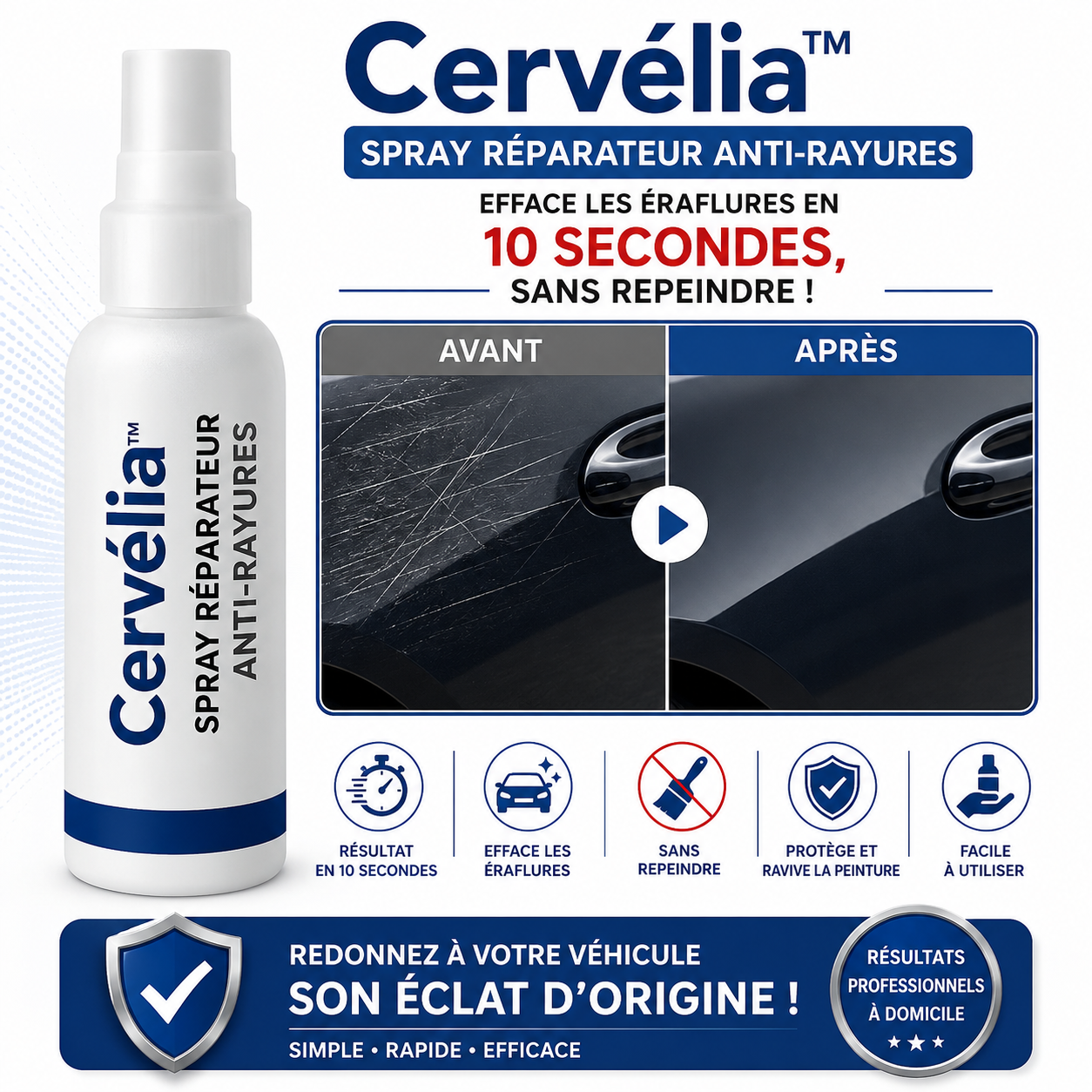 Cervélia™ Spray Réparateur Anti-Rayures | Efface les éraflures en 10 secondes, sans repeindre !
