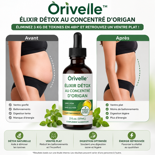 Orivelle™ Élixir Détox au Concentré d’Origan | Éliminez 3 kg de toxines en 48h et retrouvez un ventre plat !