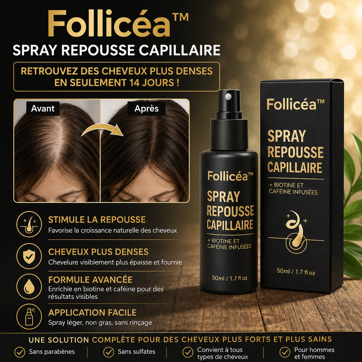 Follicéa™ Spray Repousse Capillaire | Retrouvez des cheveux plus denses en seulement 14 jours !