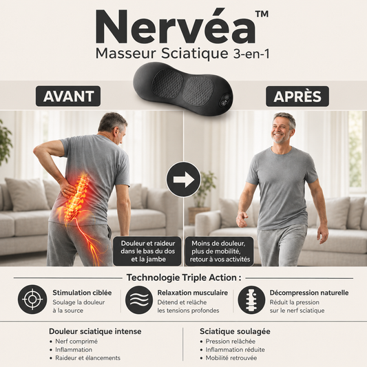 Nervéa™ Masseur Sciatique 3-en-1 | Stoppez la sciatique et libérez votre dos en 5 minutes par jour !