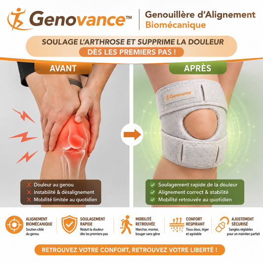 Genovance™ Genouillère d’Alignement Biomécanique | Soulage l’arthrose et supprime la douleur dès les premiers pas !