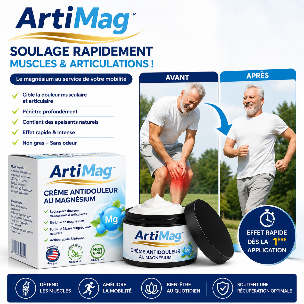 ArtiMag™ Crème Antidouleur au Magnésium | Supprimez vos douleurs articulaires en 3 minutes !