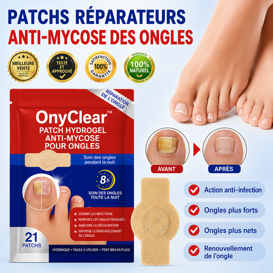 OnyClear™ Patch Hydrogel Anti-Mycose pour Ongles | Effacez l’aspect jaune, épais et abîmé pendant votre sommeil !