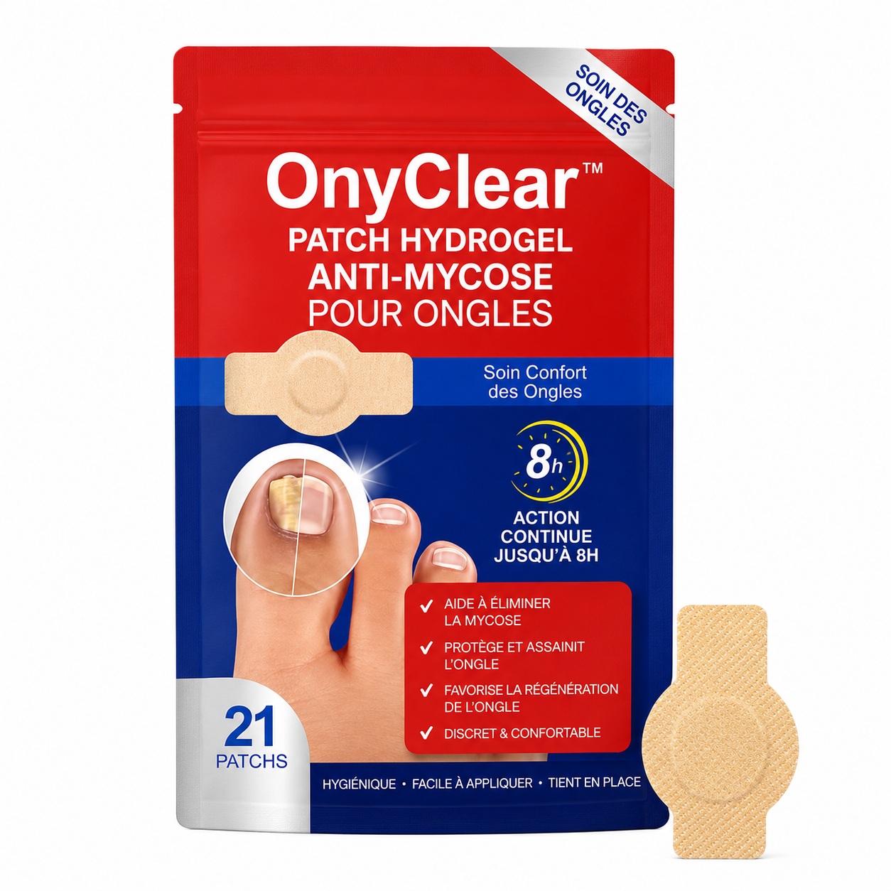 OnyClear™ Patch Hydrogel Anti-Mycose pour Ongles | Effacez l’aspect jaune, épais et abîmé pendant votre sommeil !