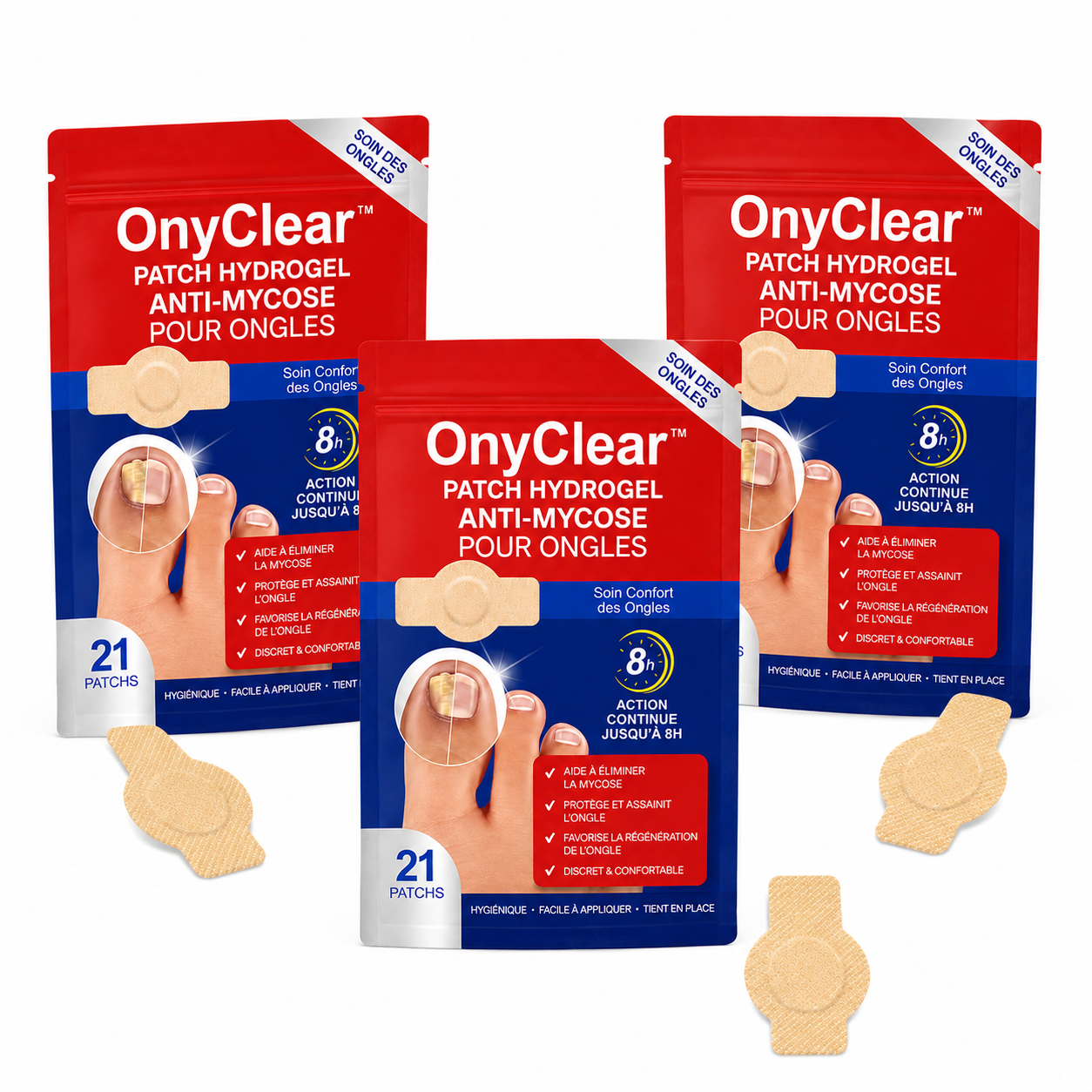 OnyClear™ Patch Hydrogel Anti-Mycose pour Ongles | Effacez l’aspect jaune, épais et abîmé pendant votre sommeil !