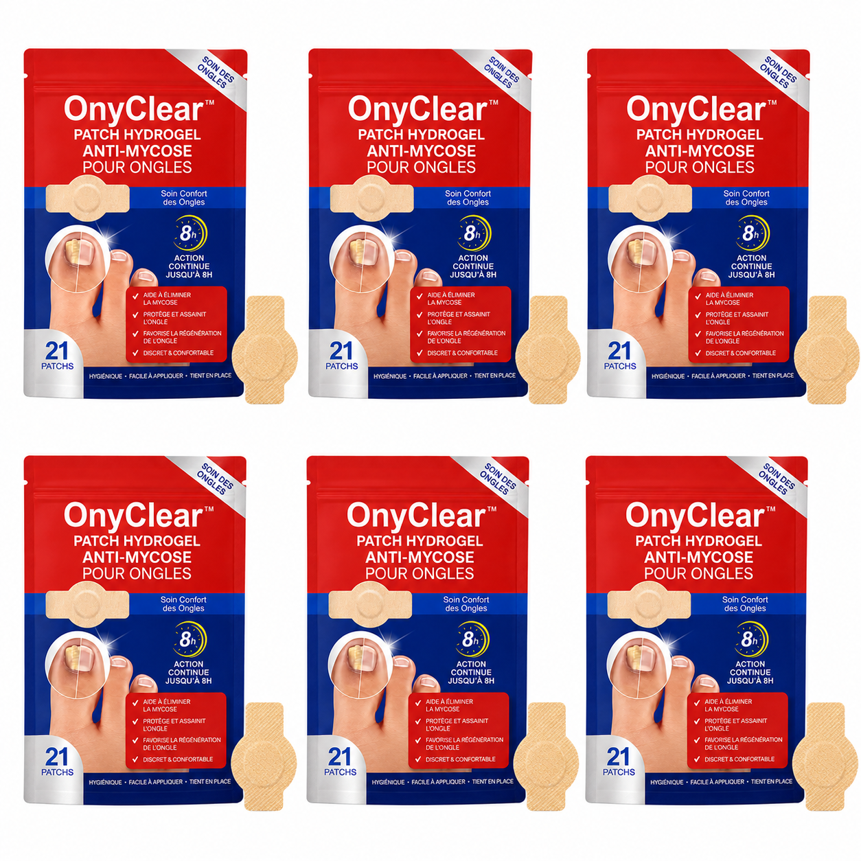 OnyClear™ Patch Hydrogel Anti-Mycose pour Ongles | Effacez l’aspect jaune, épais et abîmé pendant votre sommeil !