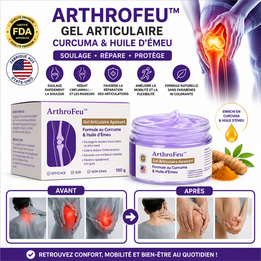 ArthroFeu™ Gel Articulaire Curcuma & Huile d’Émeu | Soulagez vos genoux, dos et mains raides dès la première application !