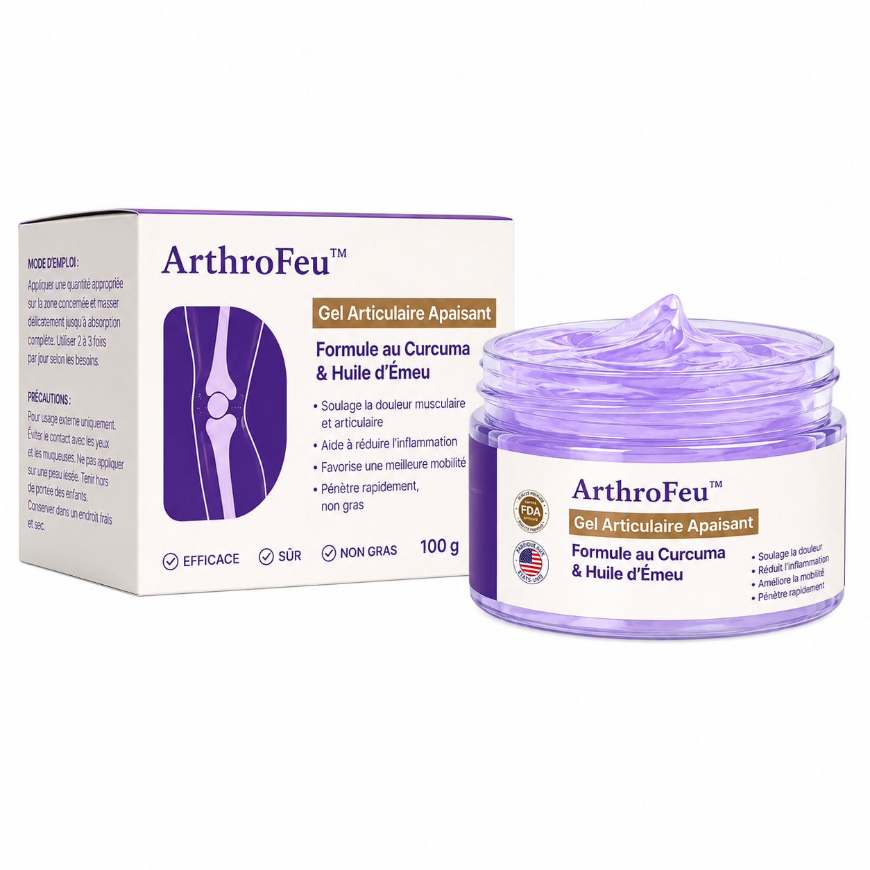 ArthroFeu™ Gel Articulaire Curcuma & Huile d’Émeu | Soulagez vos genoux, dos et mains raides dès la première application !