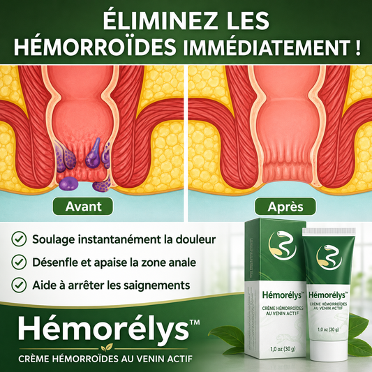 Hémorélys™ Crème Hémorroïdes au Venin Actif | Éliminez la douleur et le gonflement dès la première application !