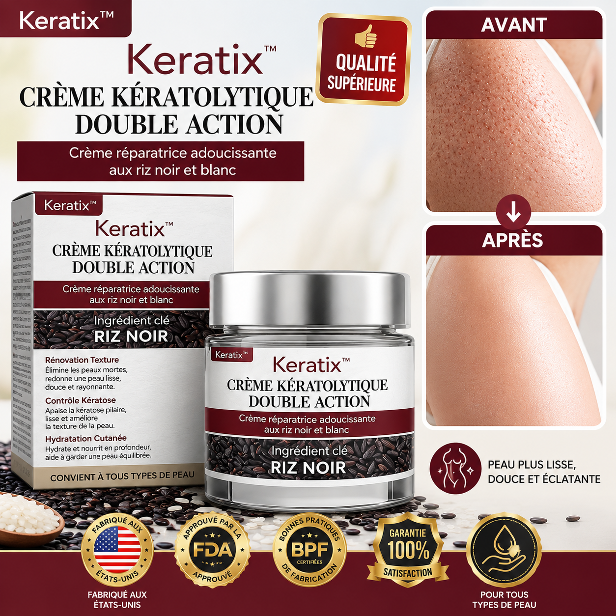 Keratix™ Crème Kératolytique Double Action | Effacez les imperfections de la peau en 7 jours !