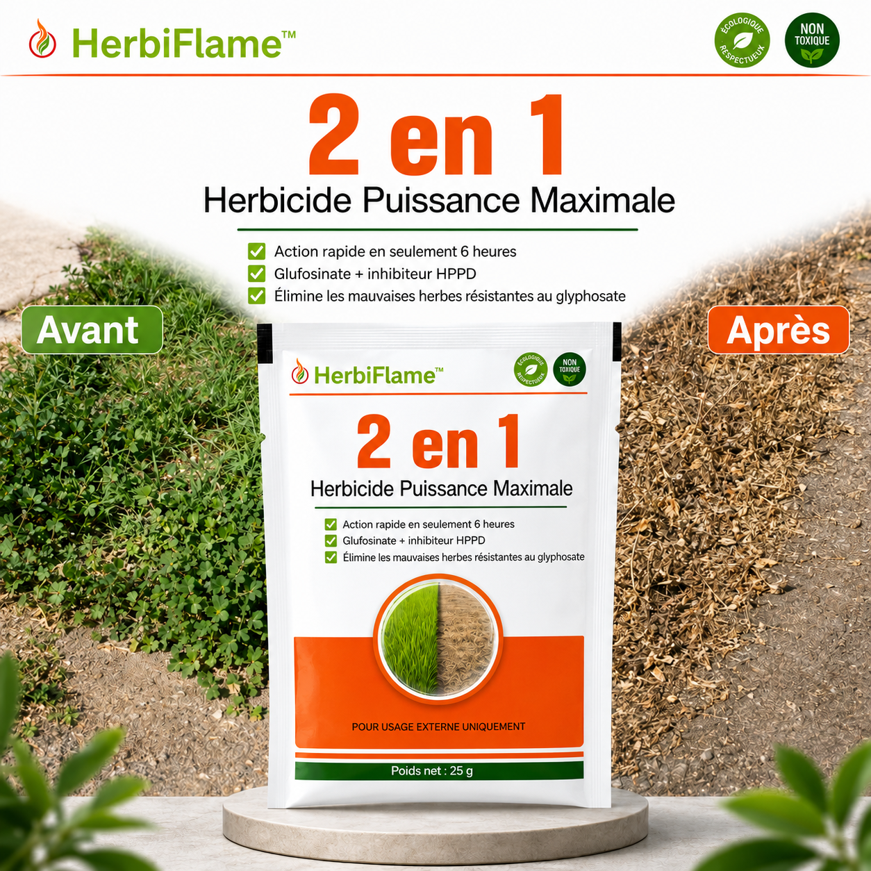 HerbiFlame™ Désherbant 2-en-1 Ultra-Puissant | Élimine les mauvaises herbes en 6 heures chrono !