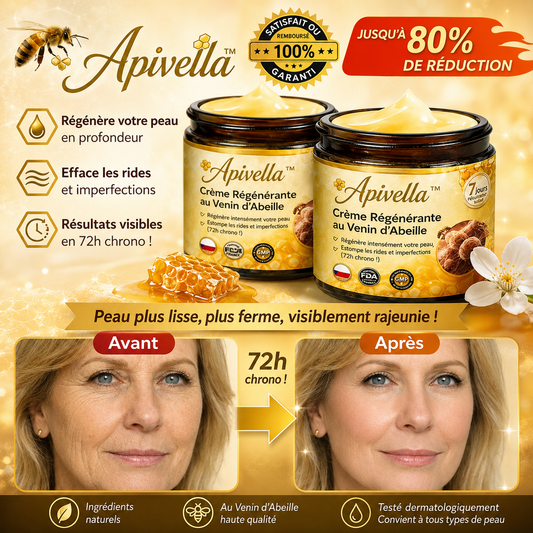 Apivella™ Crème Régénérante au Venin d’Abeille | Régénère votre peau, efface les rides et imperfections en 72h chrono !