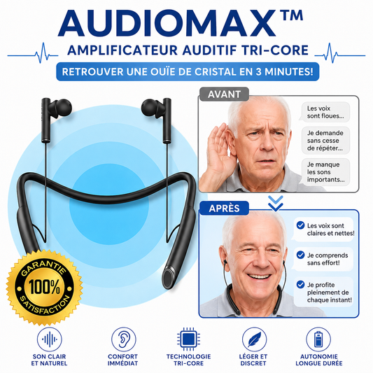 AudioMax™ Amplificateur Auditif Tri‑Core | Retrouver une ouïe de cristal en 3 minutes!