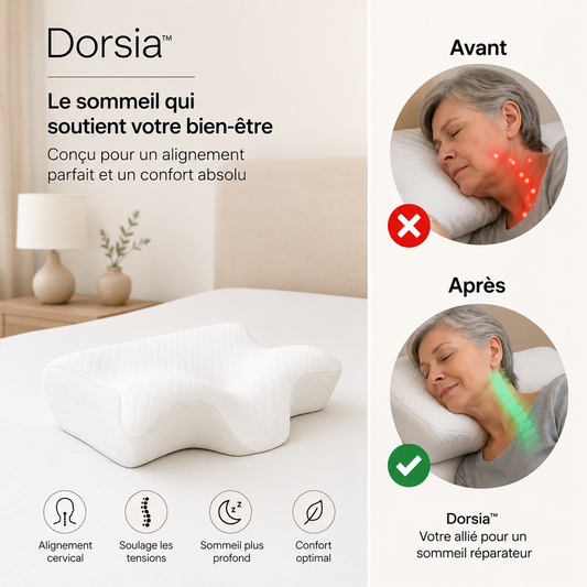 Dorsia™ Oreiller Thérapeutique à Mémoire de Forme | Soulage les douleurs cervicales et améliore votre sommeil dès la première nuit!