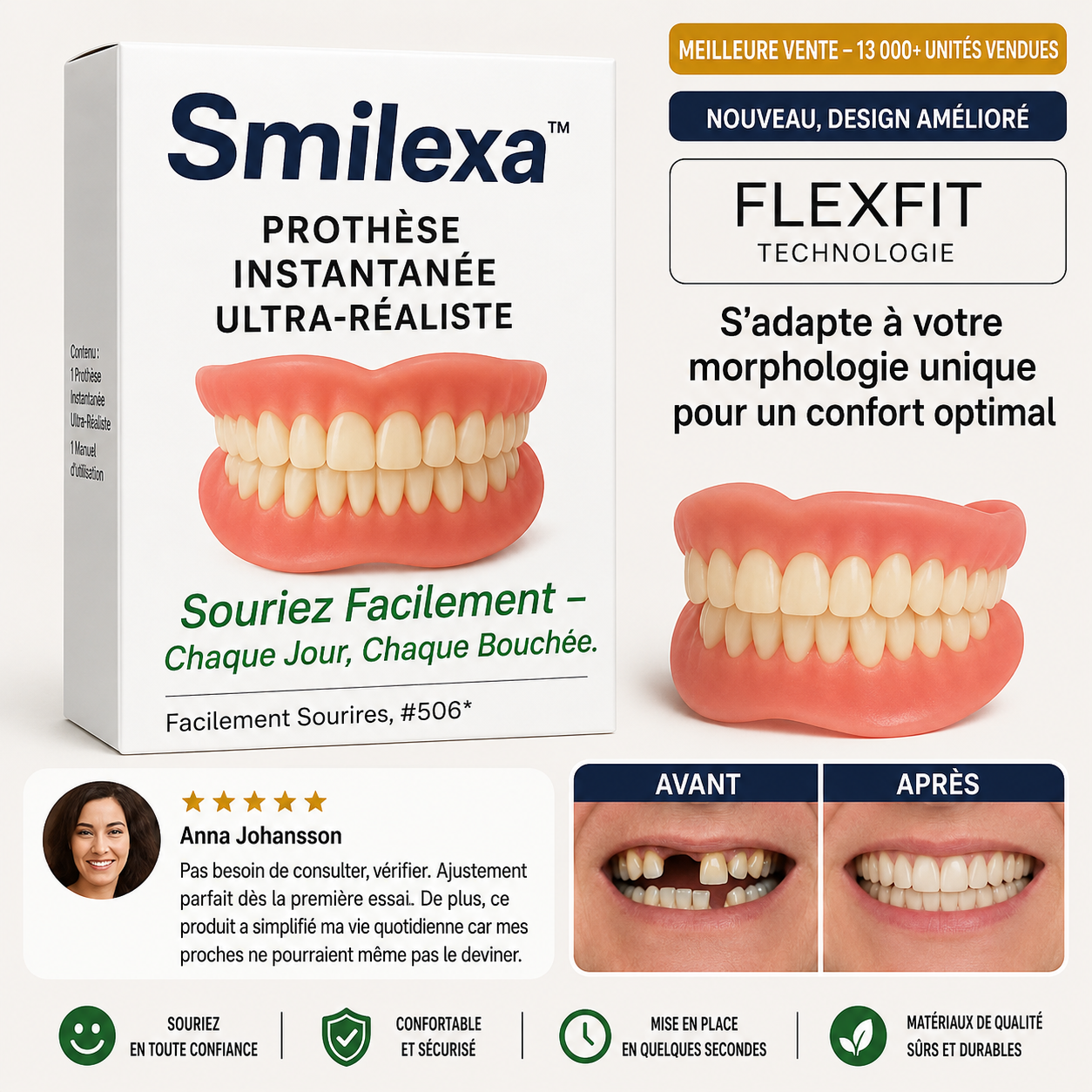 Smilexa™ Prothèse Instantanée Ultra-Réaliste | Un sourire parfait en 10 secondes sans aller chez le dentiste!