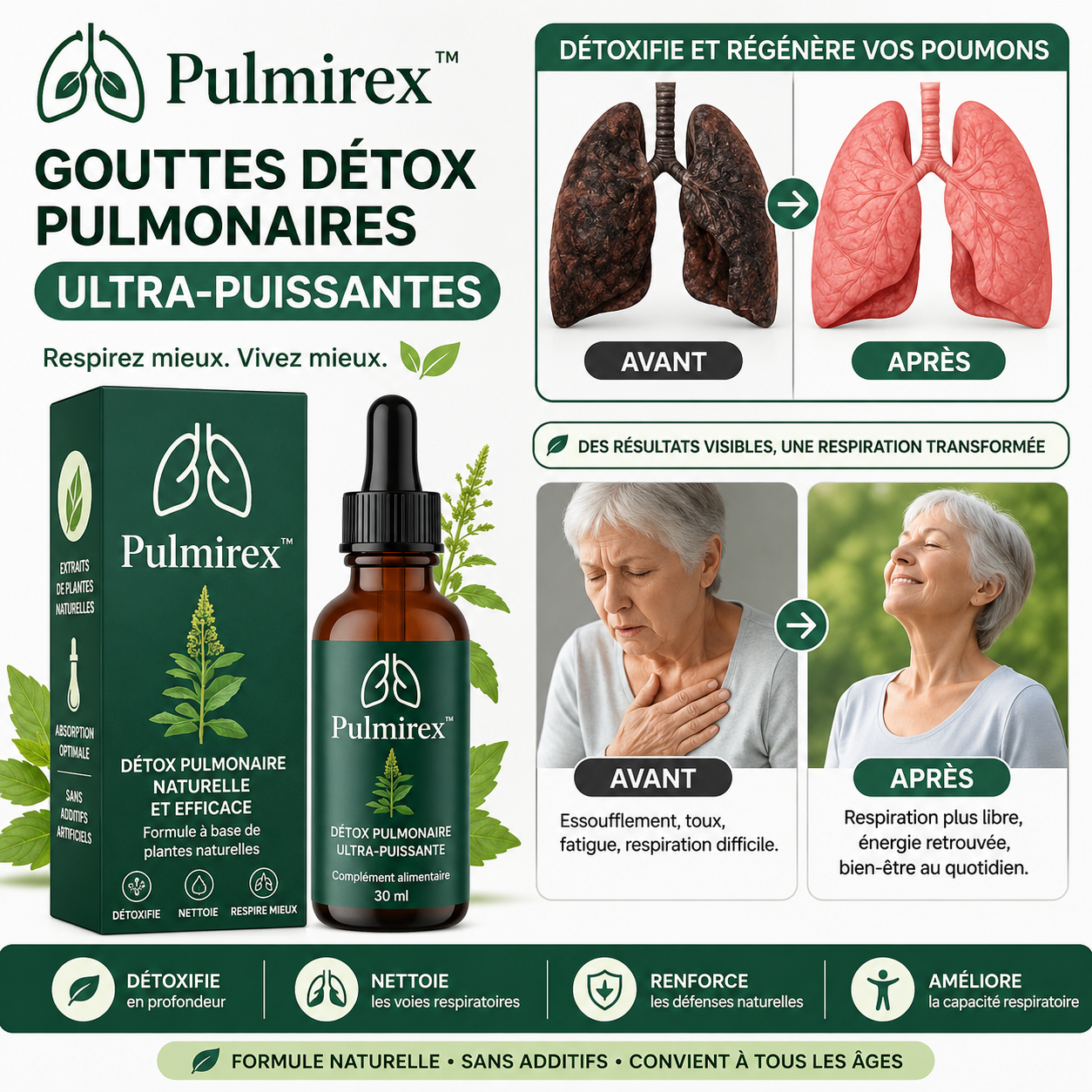 Pulmirex™ Gouttes Détox Pulmonaires Ultra-Puissantes | Nettoyez 97 % de vos poumons en 48 heures!