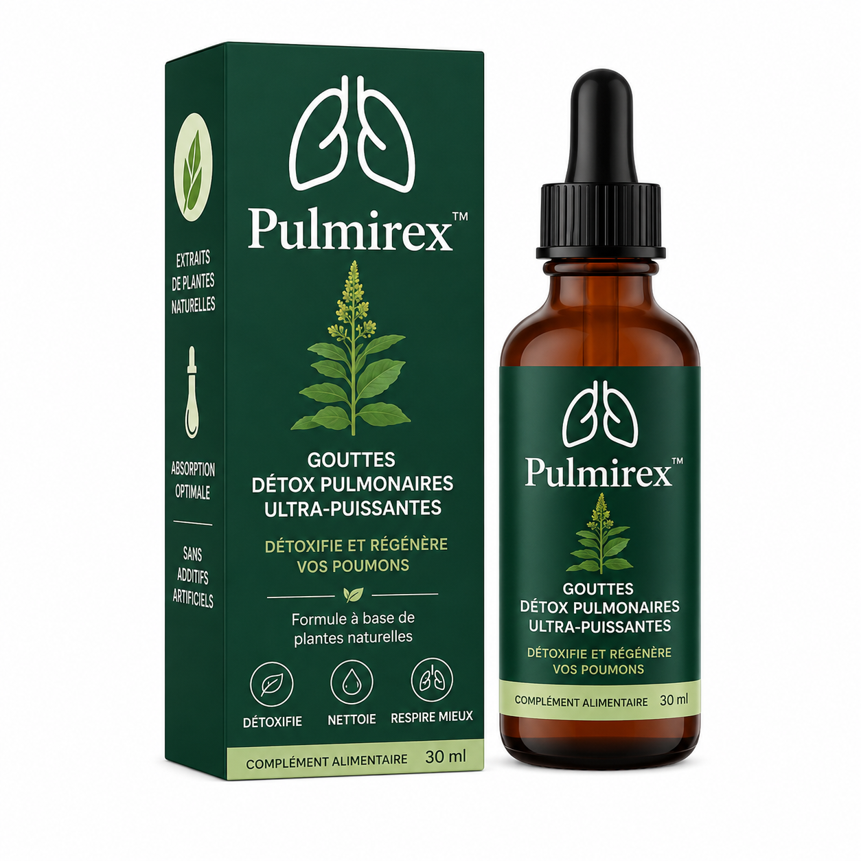 Pulmirex™ Gouttes Détox Pulmonaires Ultra-Puissantes | Nettoyez 97 % de vos poumons en 48 heures!