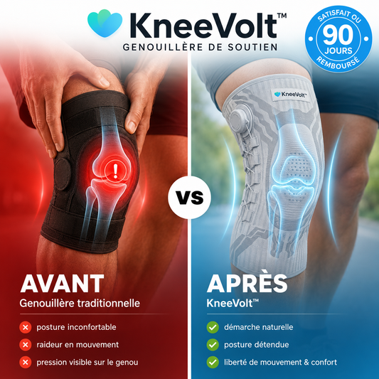 KneeVolt™ Genouillère de Stabilisation 4-en-1 | Soulage votre genou et retrouvez une stabilité immédiate à chaque pas !