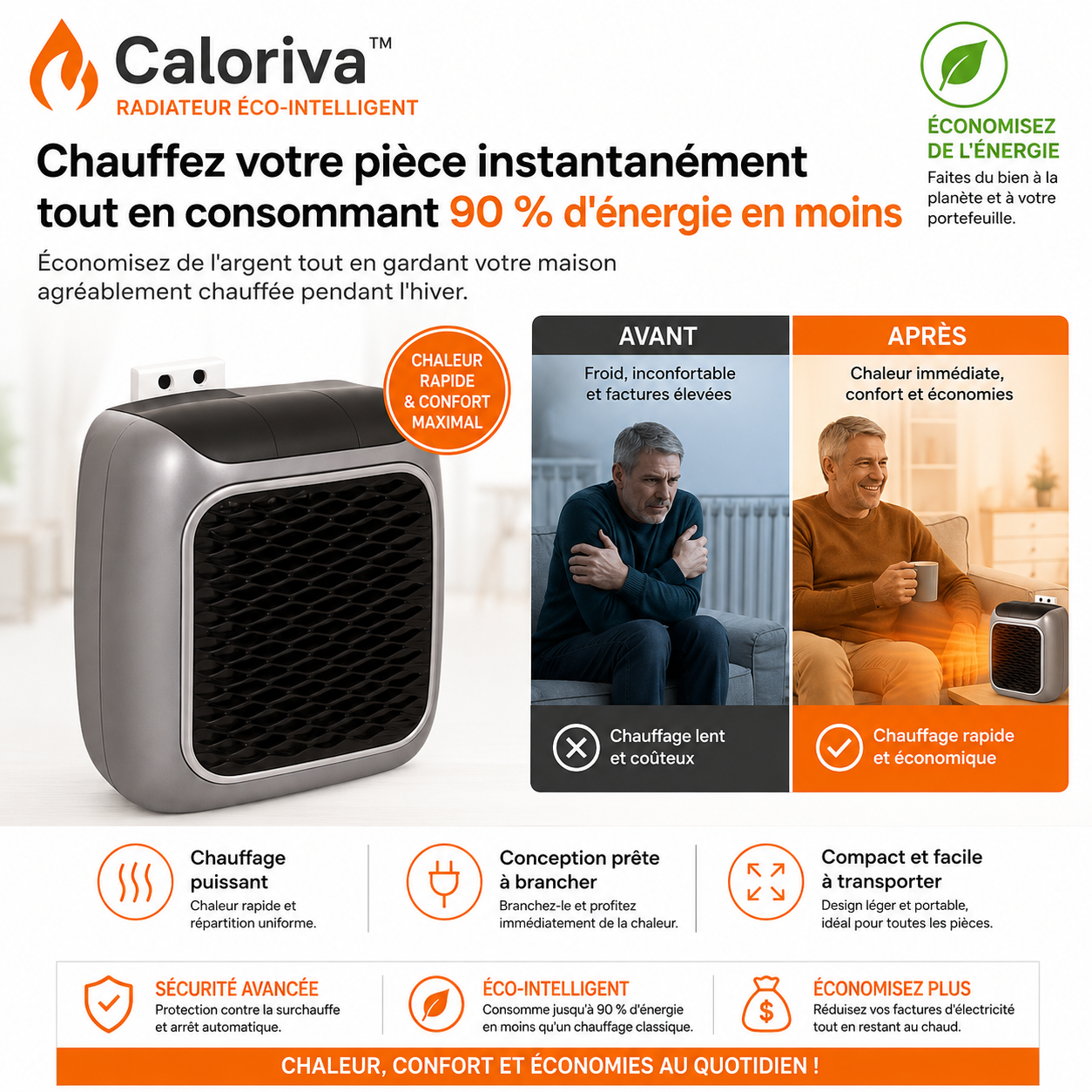 Caloriva™ Radiateur Éco-Intelligent | Réduisez votre facture de chauffage de 73% dès la 1ʳᵉ semaine!
