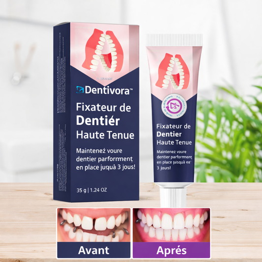 Dentivora™ Fixateur de Dentier Haute Tenue | Maintenez votre dentier parfaitement en place jusqu’à 3 jours !