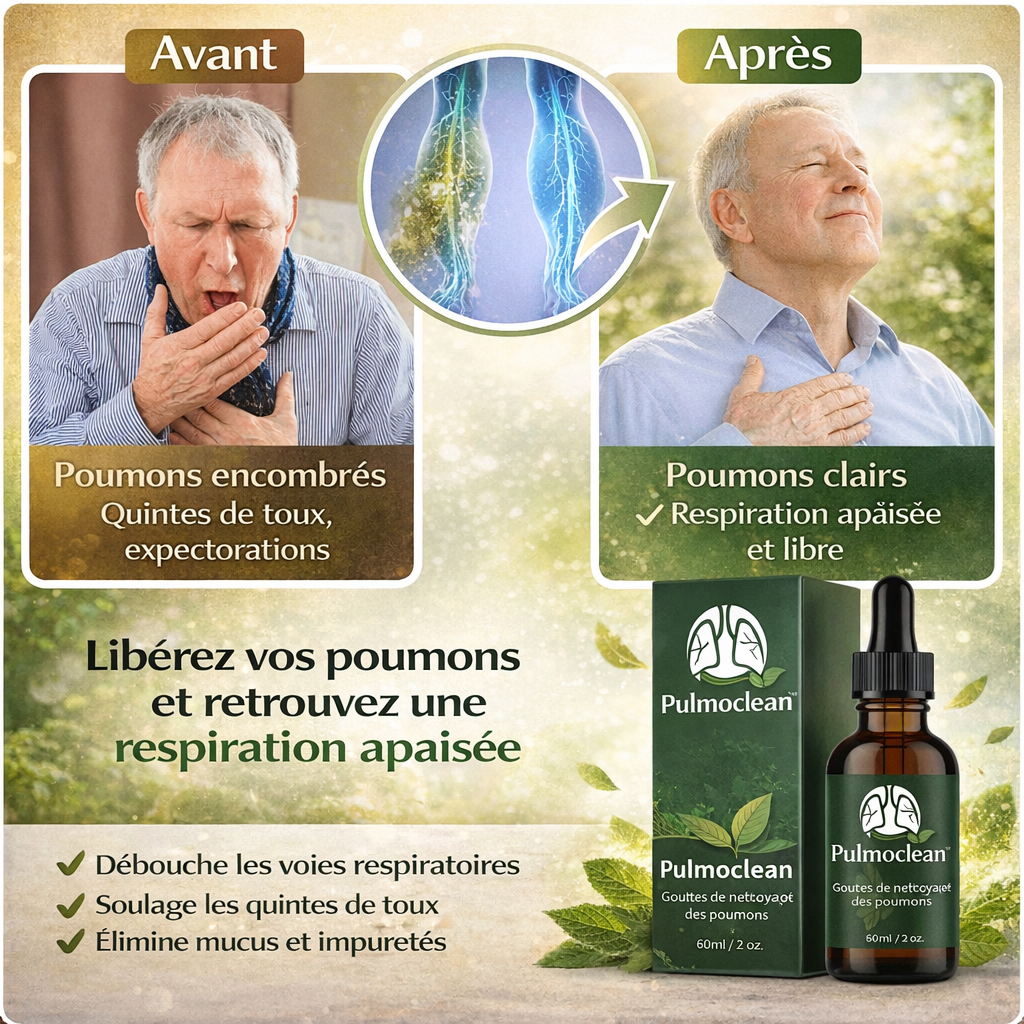 Pulmoclean™ Gouttes de nettoyage des poumons | Nettoyez 95 % de vos voies respiratoires en seulement 48 heures !