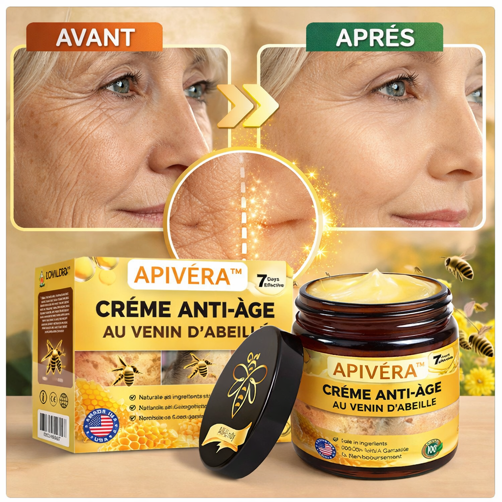 Apivéra™ Crème Anti-Âge au Venin d’Abeille | Lissez rides, taches et imperfections pour une peau visiblement plus jeune en quelques jours !