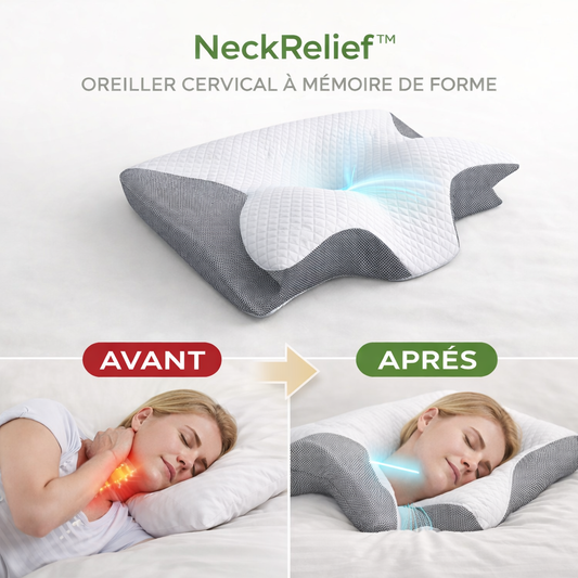 NeckRelief™ Oreiller Cervical à Mémoire de Forme | Dites adieu aux douleurs cervicales en 3 minutes !