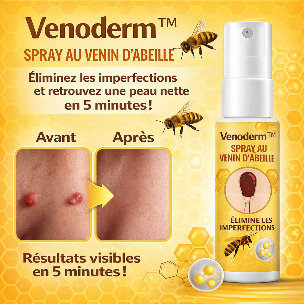 Venoderm™ Spray au Venin d’Abeille | Éliminez les imperfections et retrouvez une peau nette en 5 minutes !