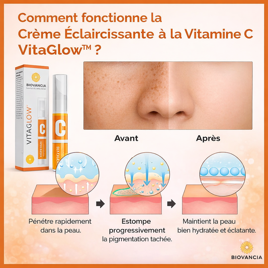 VitaGlow™ Crème Éclaircissante à la Vitamine C | Efface les taches brunes et révèle un teint éclatant en 10 minutes !