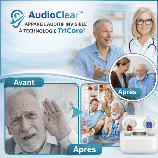 AudioClear™ Appareil Auditif Invisible à Technologie TriCore | Entendez parfaitement en 3 secondes, sans aucun sifflement !