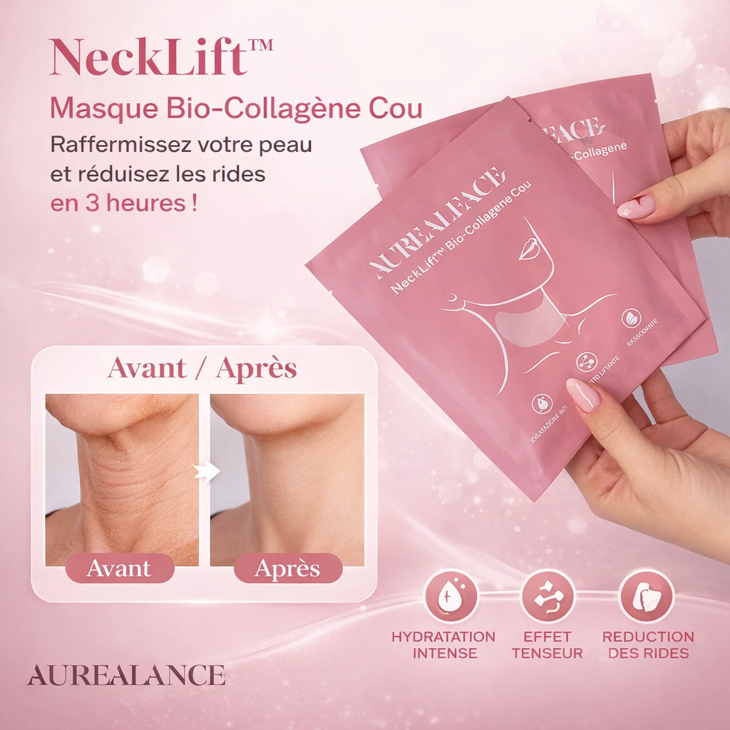 NeckLift™ Masque Bio-Collagène Cou | Raffermissez votre peau et réduisez les rides en 3 heures !