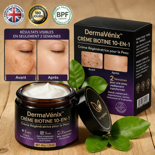 DermaVénix™ Crème Biotine 10-en-1 | Effacez rides, taches et peau fatiguée en quelques minutes !