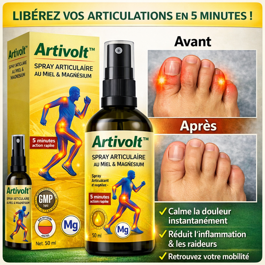Artivolt™ Spray Articulaire au Miel & Magnésium | Éliminez vos douleurs articulaires en 10 minutes chrono !