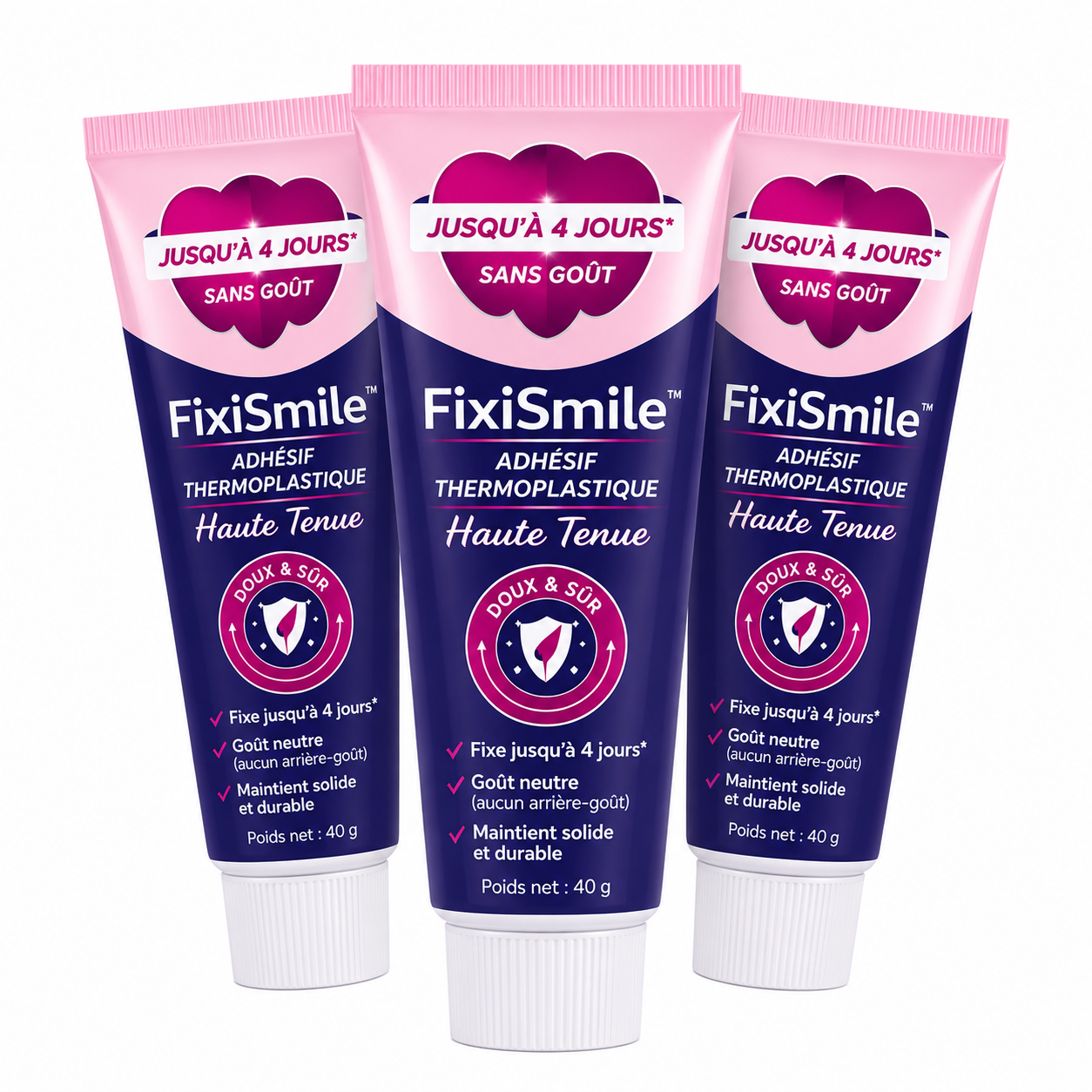FixiSmile™ Adhésif Thermoplastique Haute Tenue | Fixe instantanément votre prothèse, stoppe les mouvements gênants en 3 minutes !