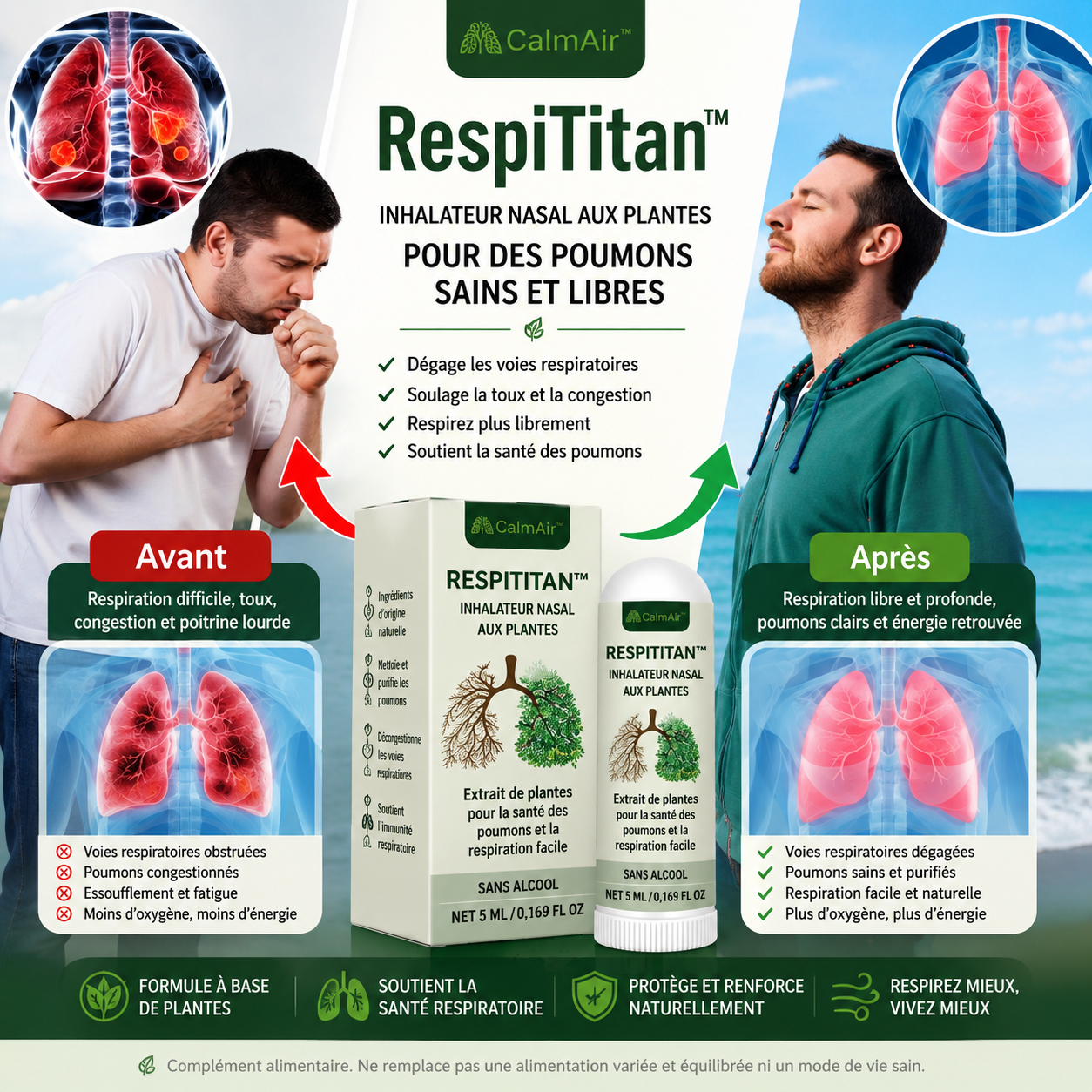 RespiTitan™ Inhalateur de Détoxification Pulmonaire | Éliminez 97 % des contaminants et respirez librement en seulement 15 minutes !