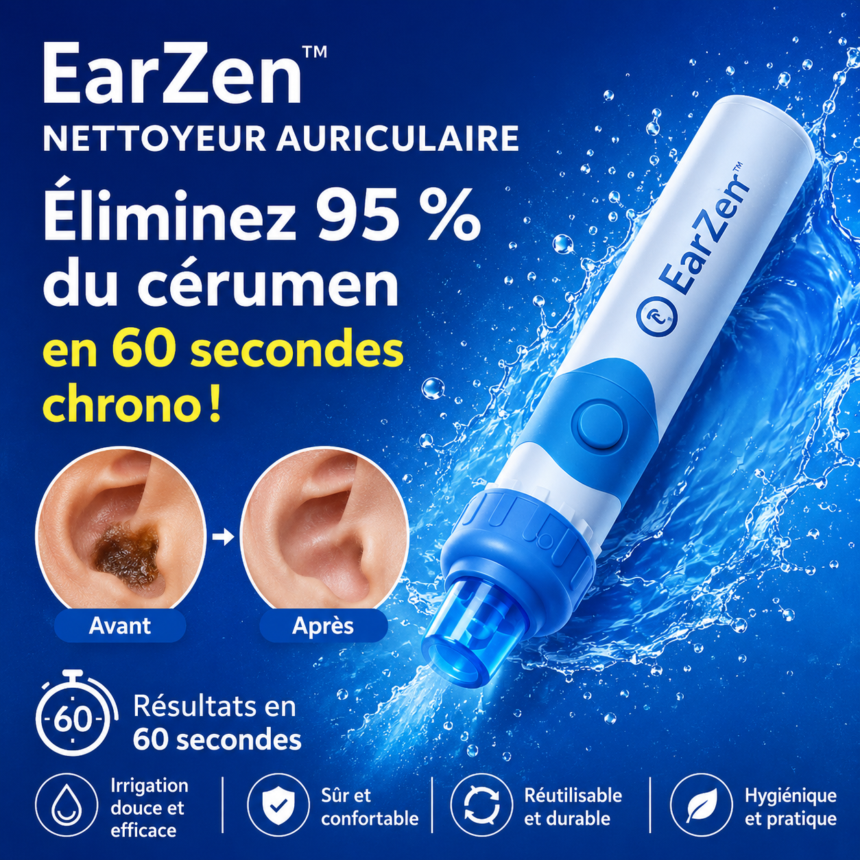 EarZen™ Nettoyeur Auriculaire | Éliminez 95 % du cérumen en 60 secondes chrono !