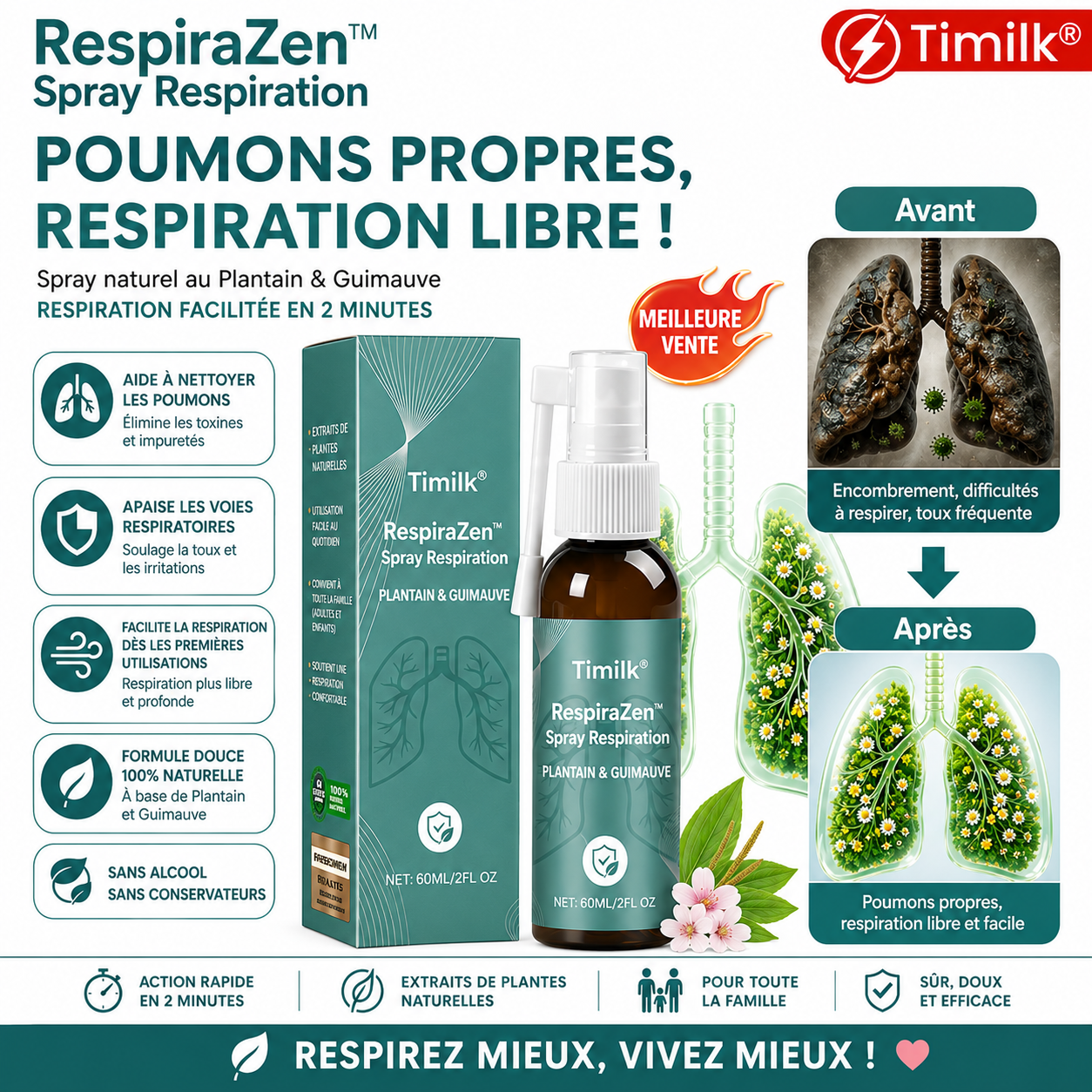RespiraZen™ Spray Respiration | Apaisez gorge sèche, toux et respiration lourde en 3 minutes !