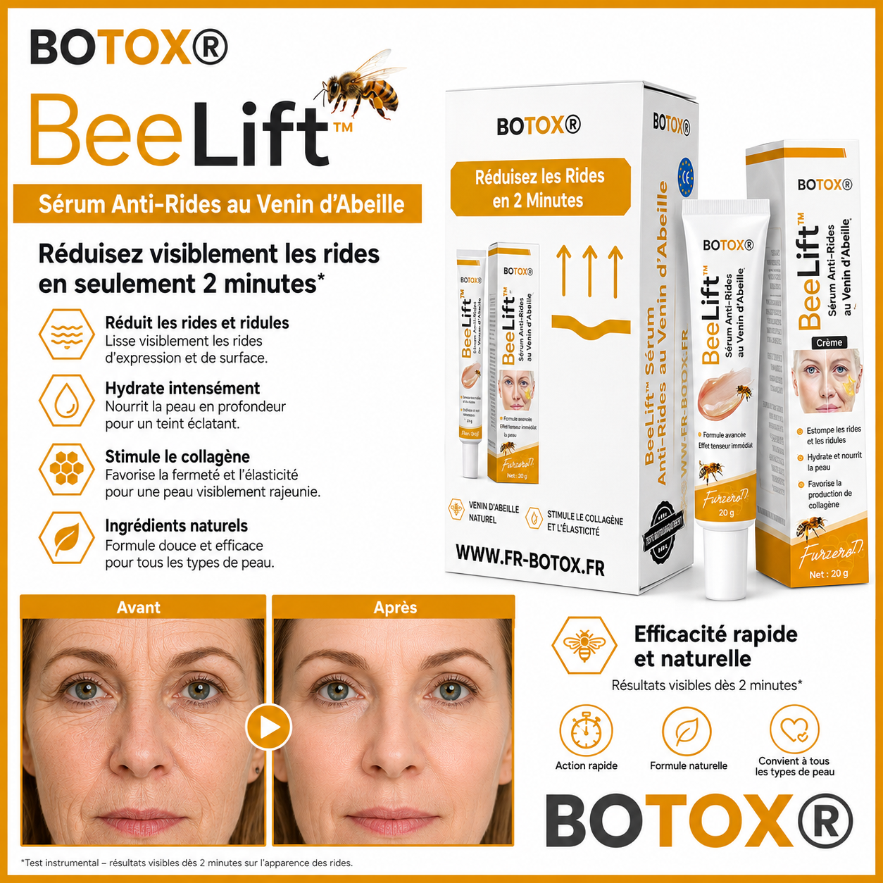 BeeLift™ Sérum Anti-Rides au Venin d’Abeille | Lissez rides, poches et cernes en 2 minutes, sans injection !