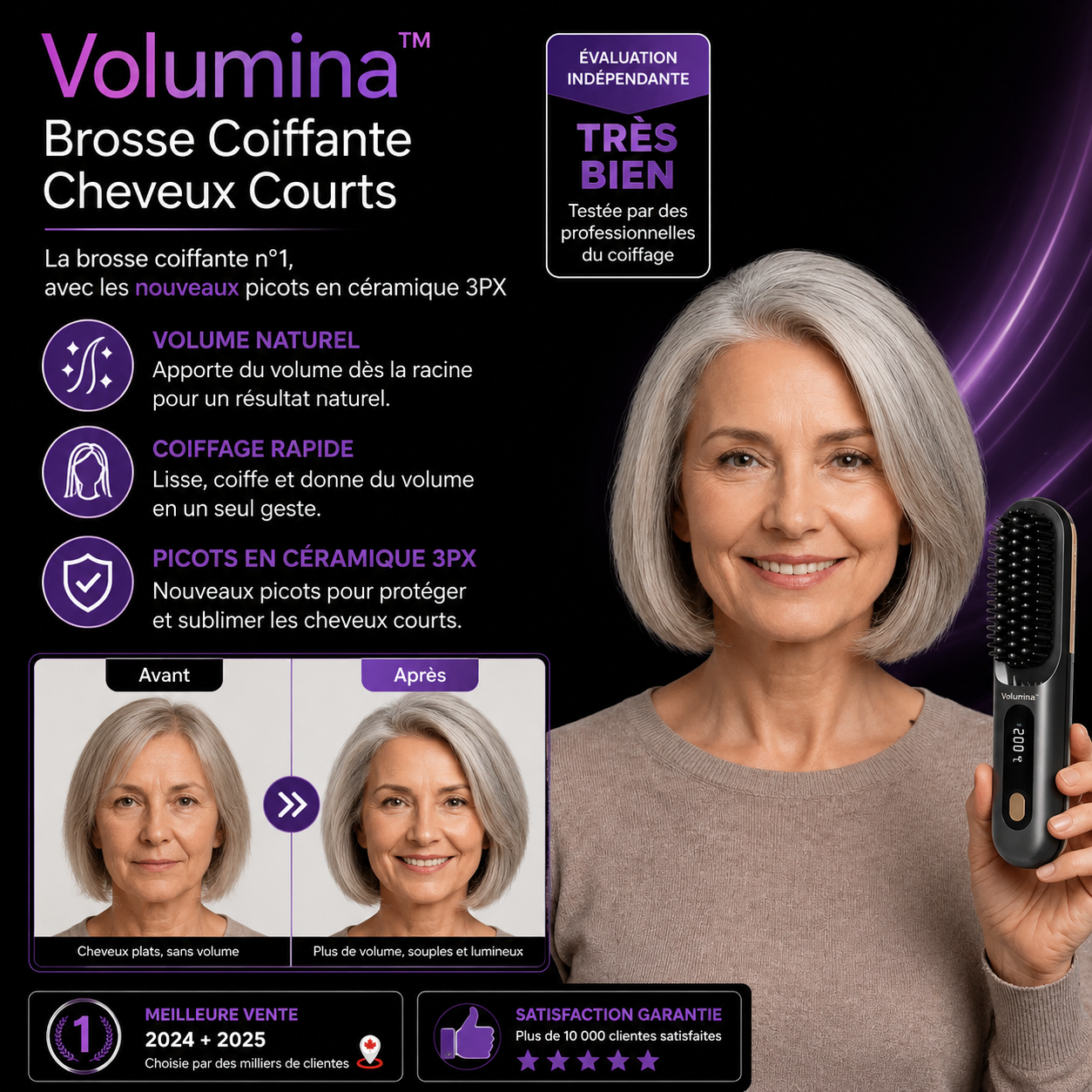 Volumina™ Brosse Coiffante Cheveux Courts | Obtenez un brushing volumineux en 2 minutes, sans coiffeur !