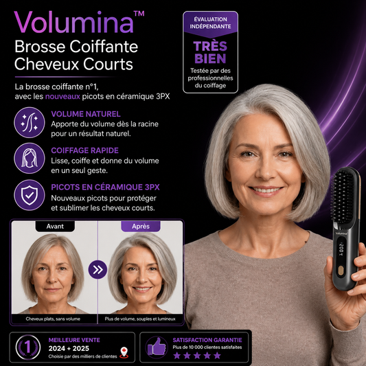 Volumina™ Brosse Coiffante Cheveux Courts | Obtenez un brushing volumineux en 2 minutes, sans coiffeur !